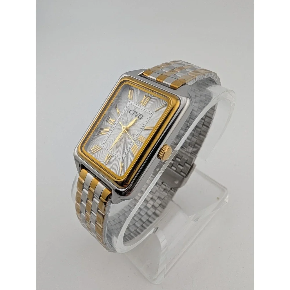 Civo Tank Watch Men 26mm Case Two Tone Adjustable Band- New Battery
